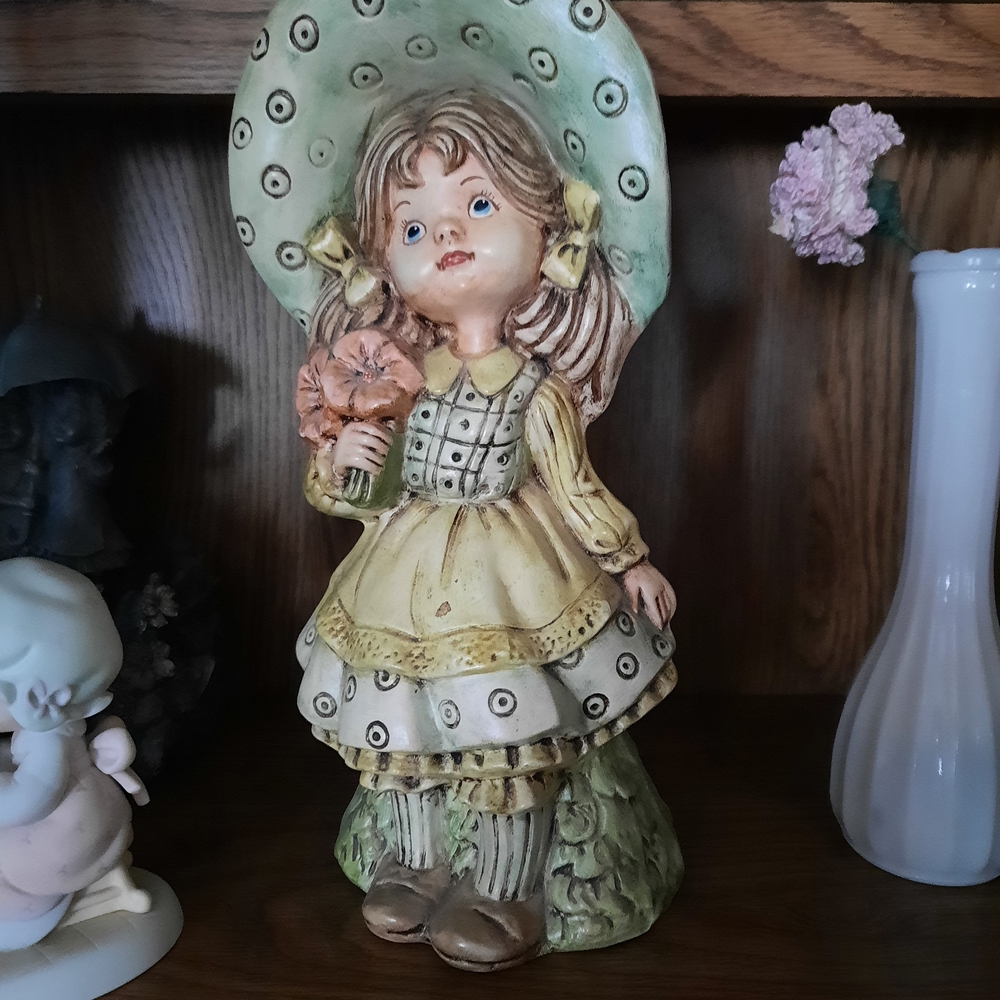 Vintage Ceramic Girl Figurine with Flowers